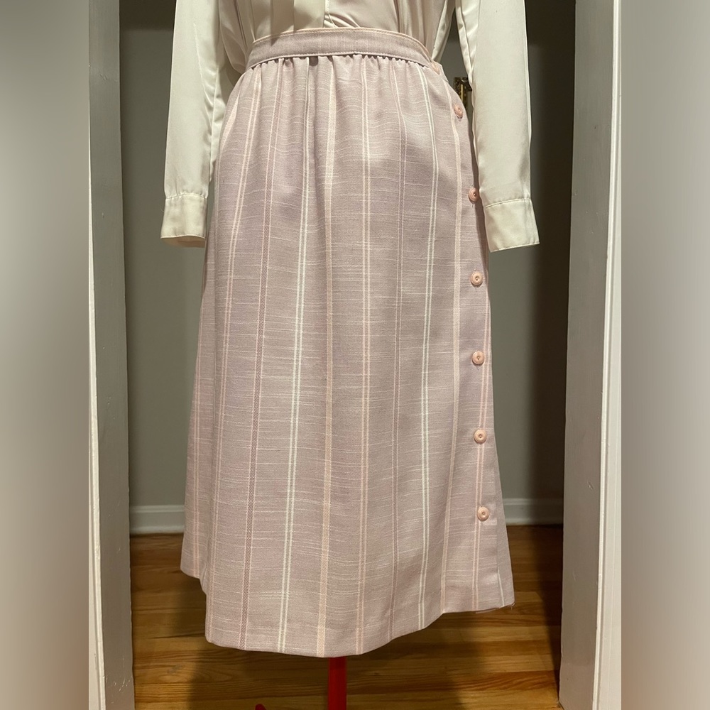 Vintage 80s Pastel Pink & Purple Striped A-Line Midi Skirt – Fits a size Small - Picture 6 of 10